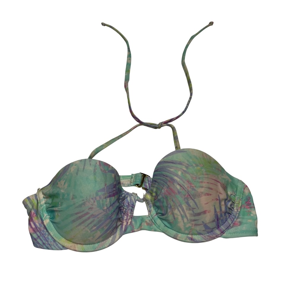 Xhilaration Pastel Tropical Palm Leaf Underwire Halter Bikini Top Green S/P